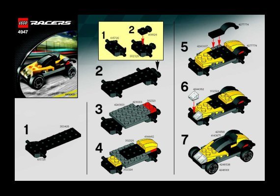 Instrucciones de Construcción - LEGO - 4947 - Yellow Sports Car: Page 1