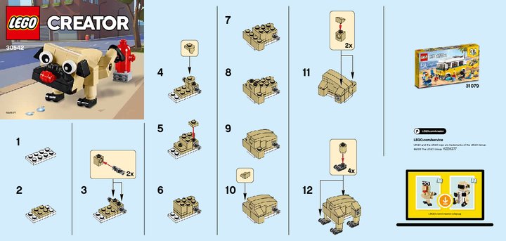 Instrucciones de Construcción - LEGO - 30542 - Cute Pug: Page 1